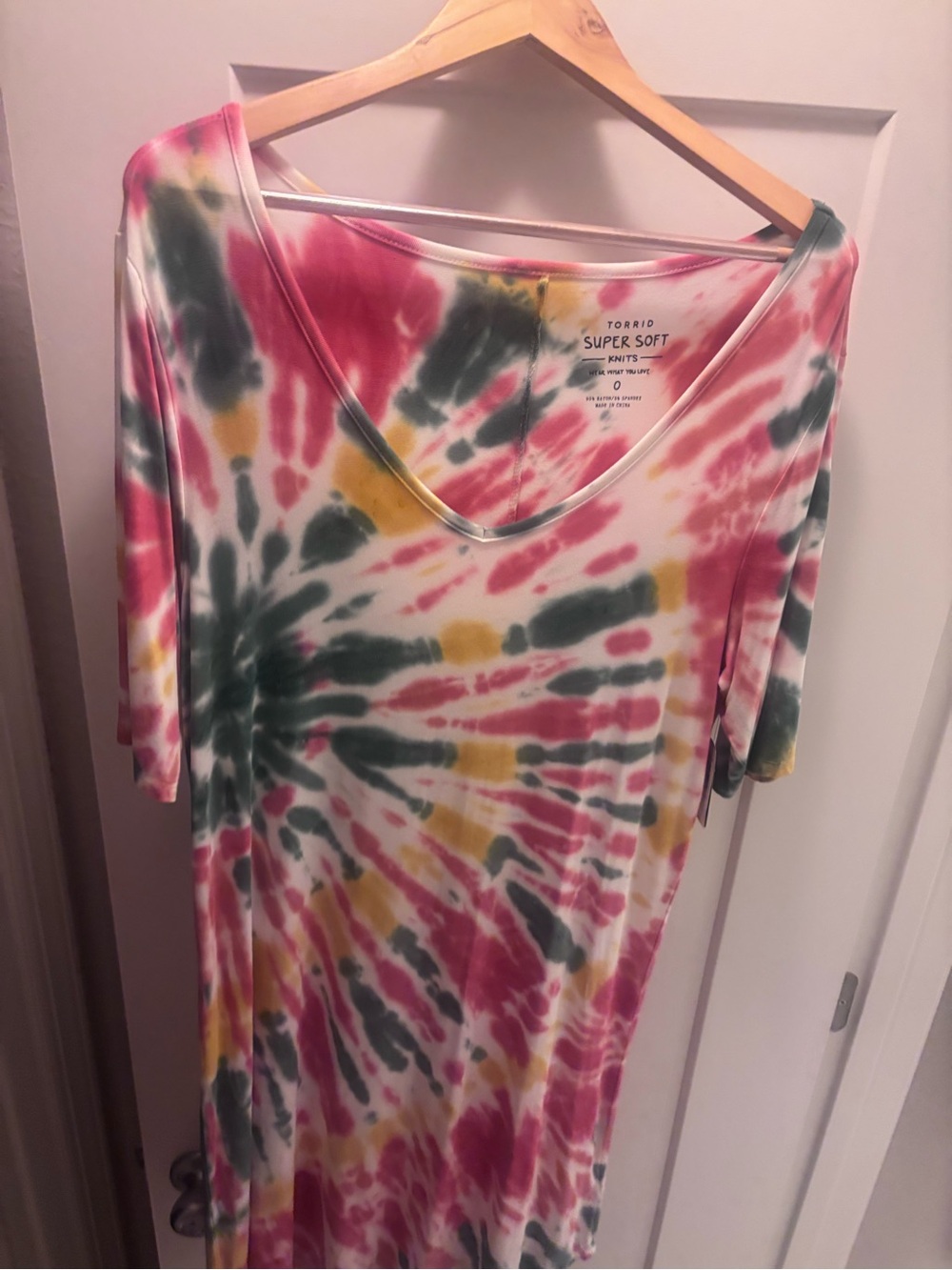 torrid Pink Green Yellow Tie-Dye V-Neck Dress